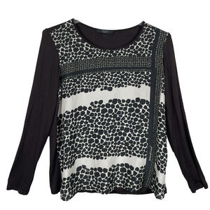 Max Mara Weekend Silk Cotton Top Size L Brown Leopard Long Sleeve T Shirt Career